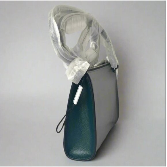 Marc Jacobs Crossbody Small Clutch Green Gray Leather Pleated Two Tone Shoulder - Picture 5 of 7